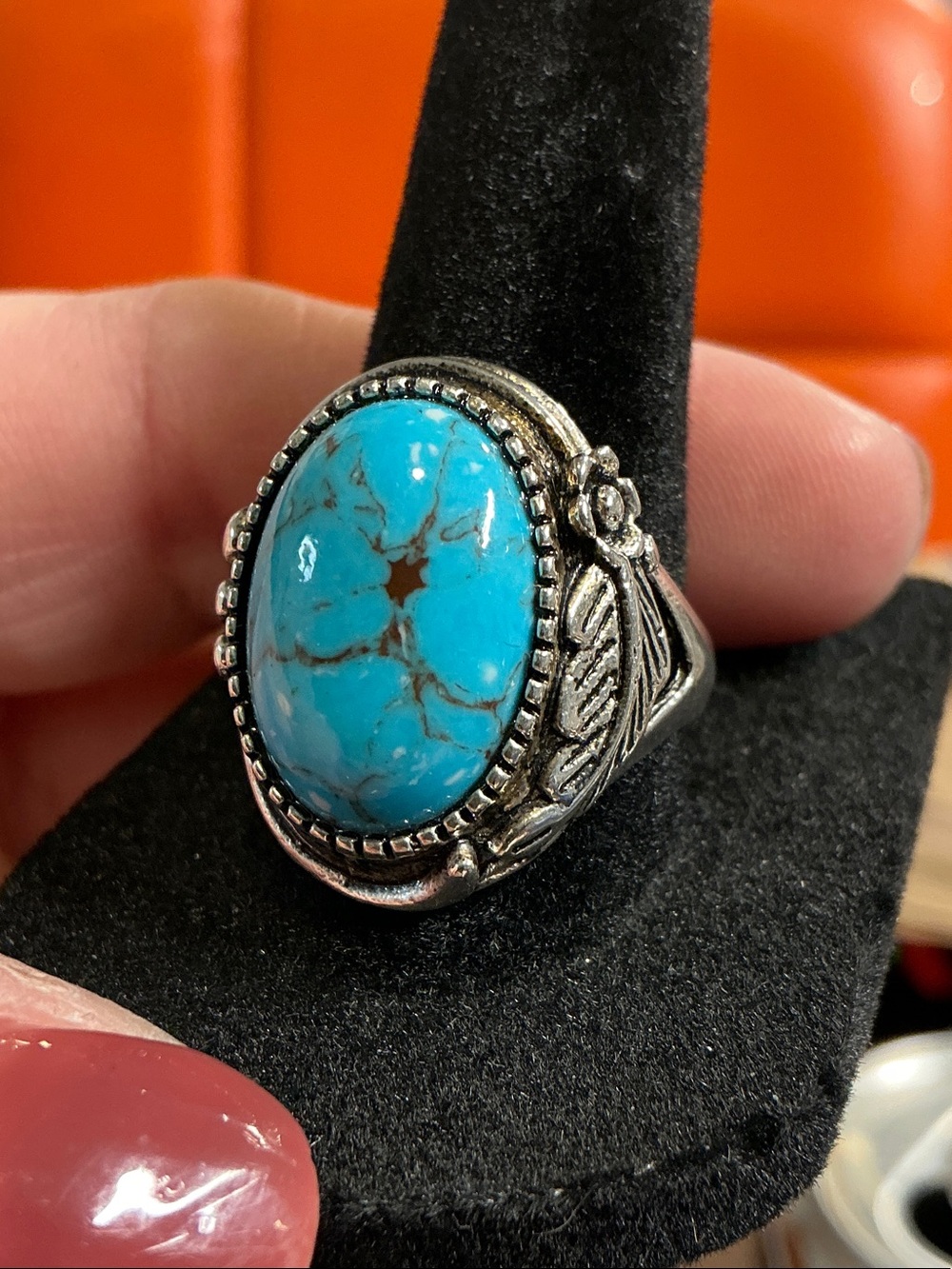 Faux Turquoise Stone 925 Sterling-Style Women’s Statement Ring